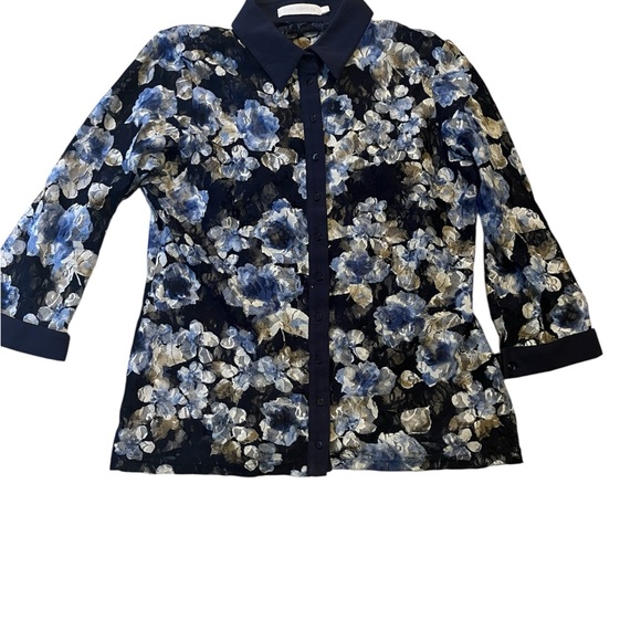 Anne Fontaine Navy and Gold Floral Top - Picture 1 of 4